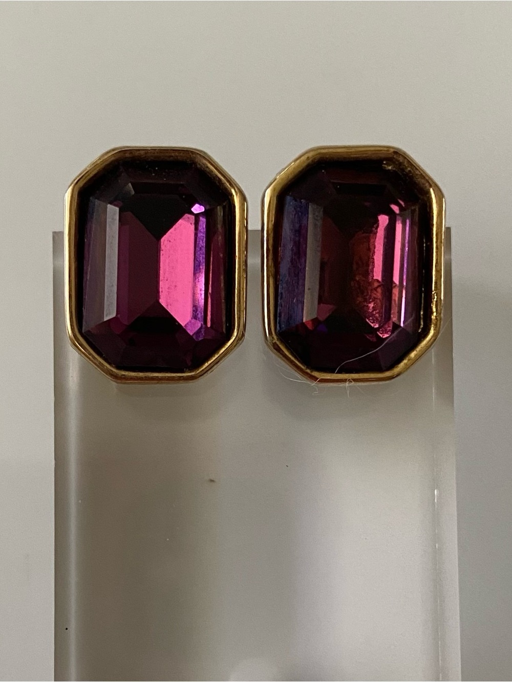 Monet Gold-Trim Purple Crystal Stud Earrings